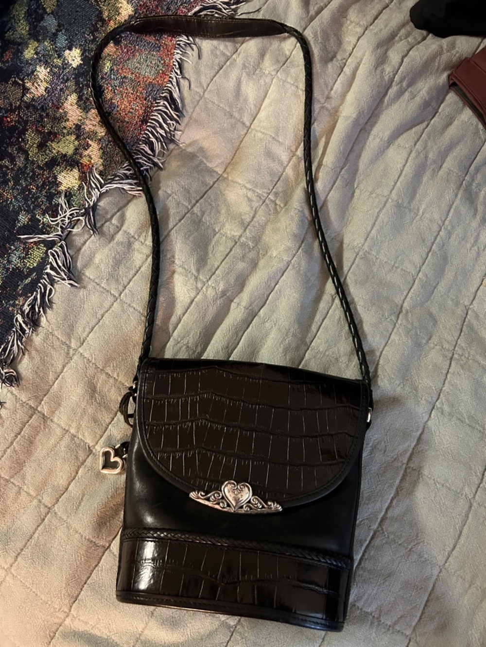 Brighton Black Croc-Embossed Crossbody with Heart Charm